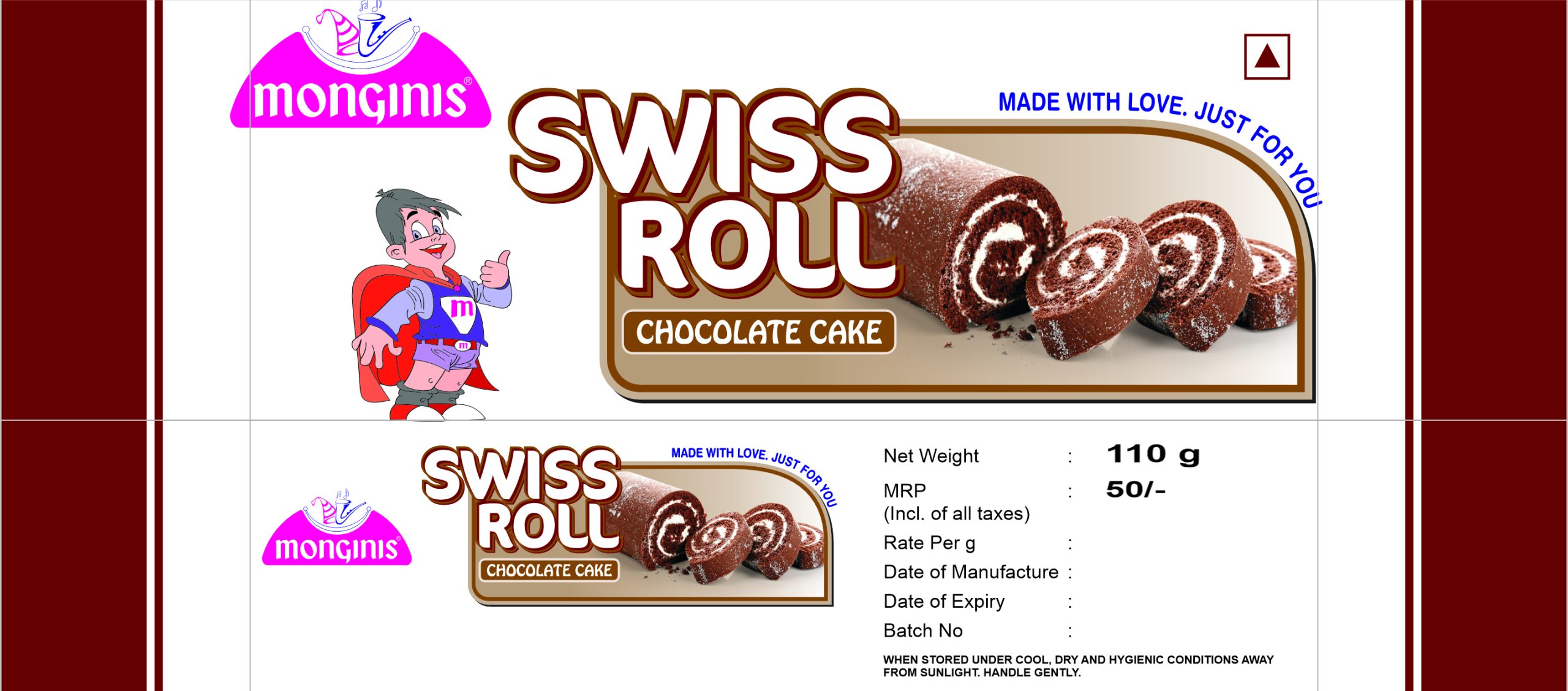 Chocolate Swiss Roll Cake(110g)(45pcs/box)(MRP ₹50/Pcs.)