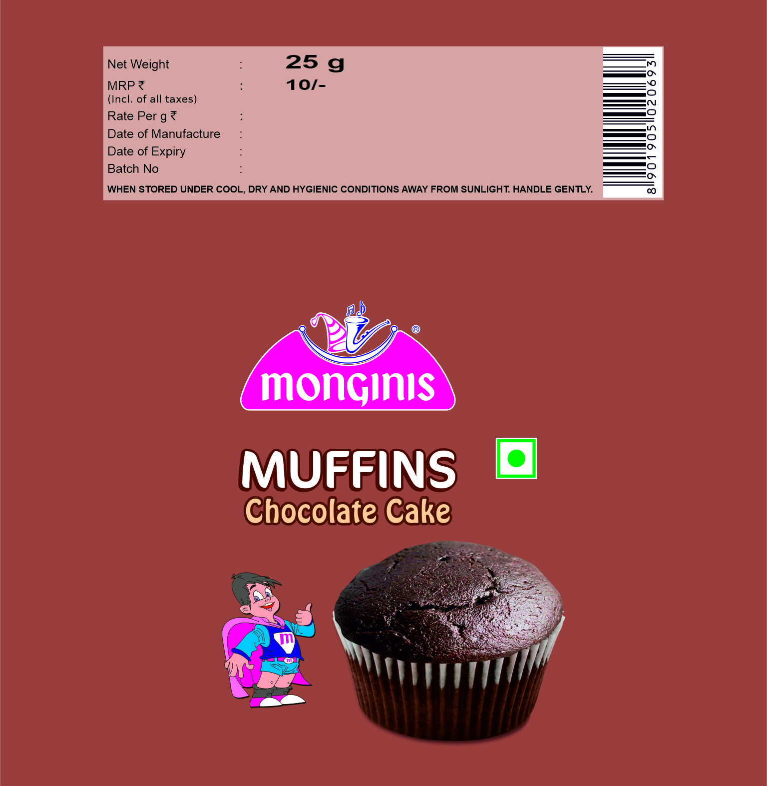🟢Chocolate Muffins Cake(25g)(75pcs/box)(MRP ₹10/Pcs.)