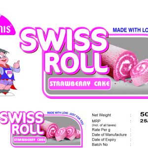 Strawberry Swiss Roll Cake(50g)(45pcs/box)(MRP ₹25/Pcs.)