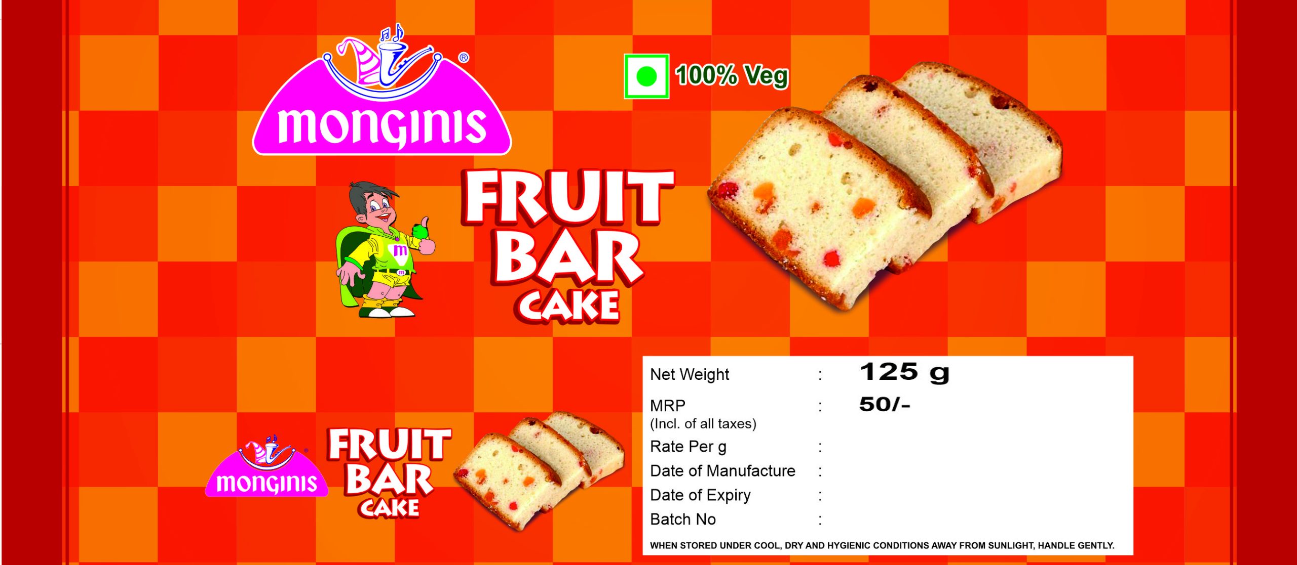 🟢Fruit Bar Cake(125g)(45pcs/box)(MRP ₹50/Pcs.)